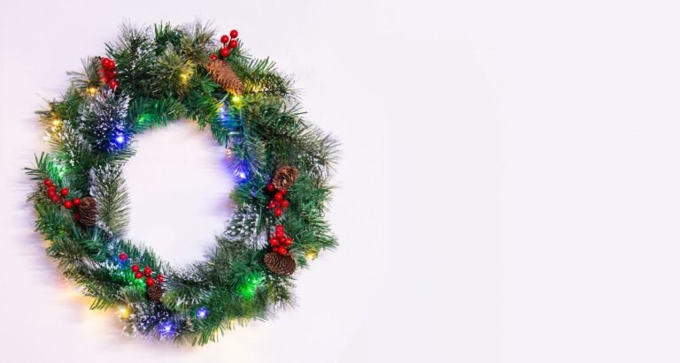 50cm Pre-lit Decorated Mixed Pine Wreath Warm White/Multicolour LEDs