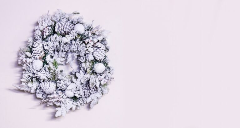 50cm Frosted Decorated Mixed Pine Wreath with White Baubles
