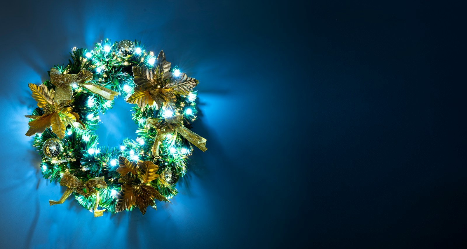 The 50cm Gilded Poinsettia Fir Fibre Optic Wreath - Image 3