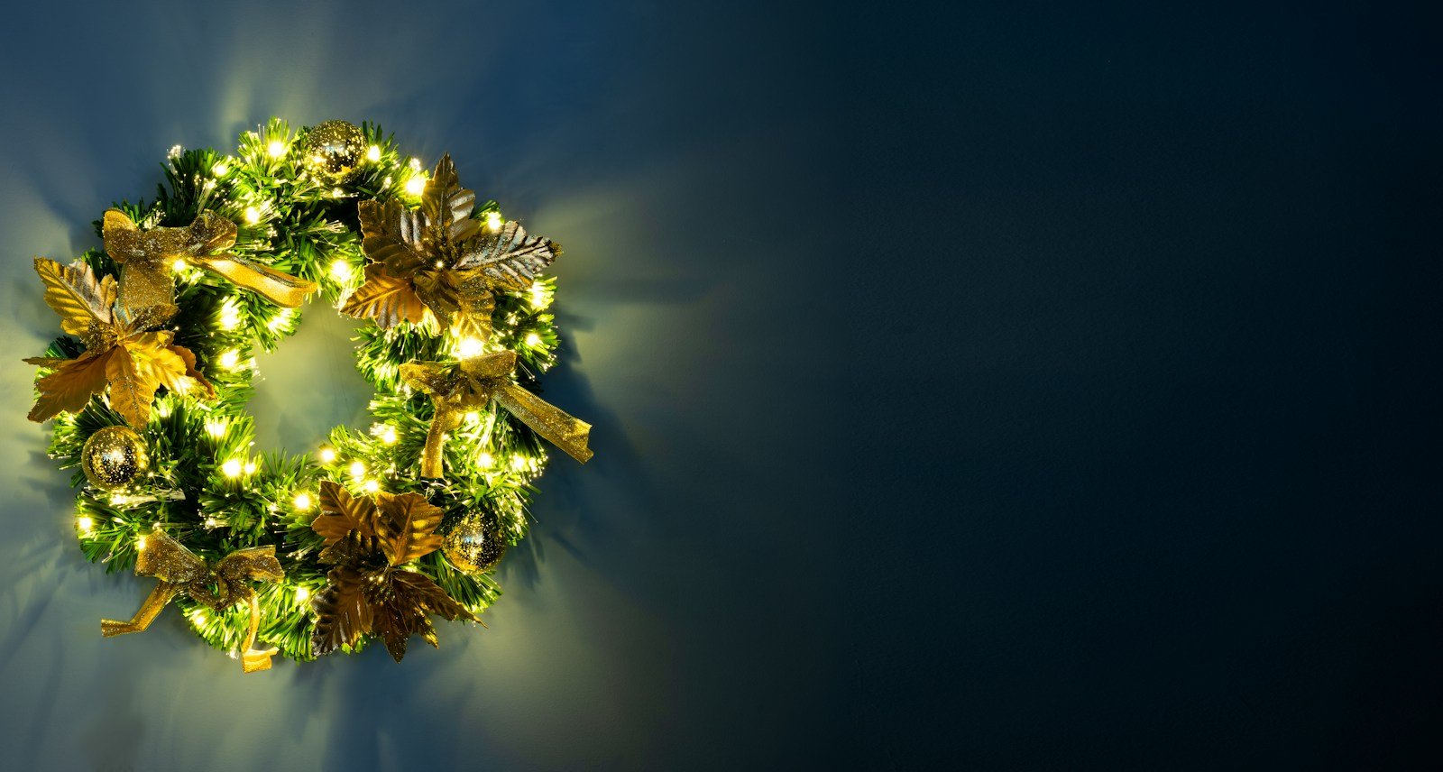 The 50cm Gilded Poinsettia Fir Fibre Optic Wreath - Image 4
