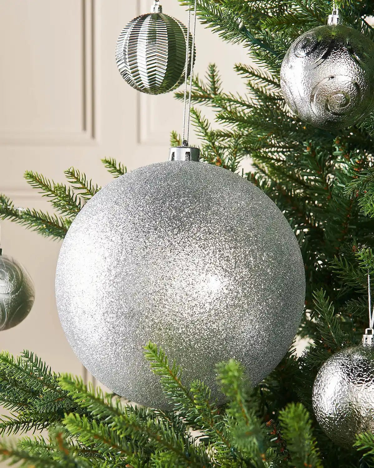 Silver Oversized Shatterproof Bauble, Glitter, 20 cm — 20 cm / Glitter - Image 3