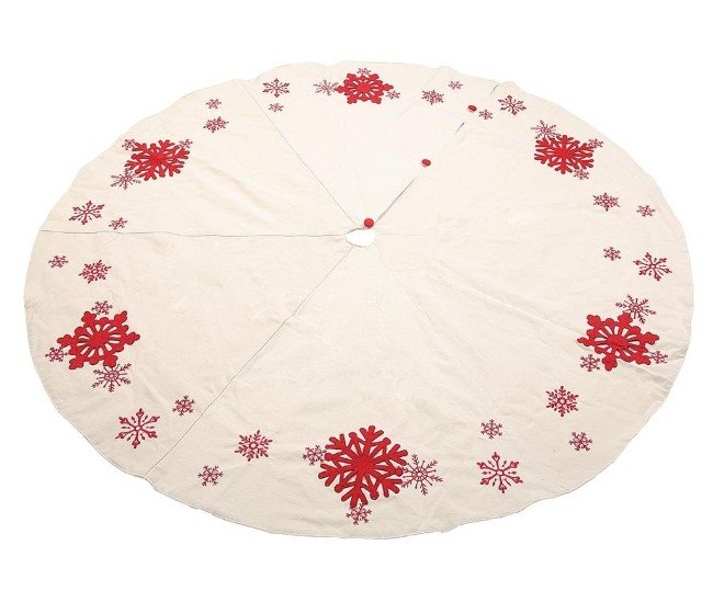 64" Red & Cream Snowflake Linen Tree Skirt