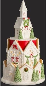 Christmas House with Light, White w/Red and Green Accents 20" B/O