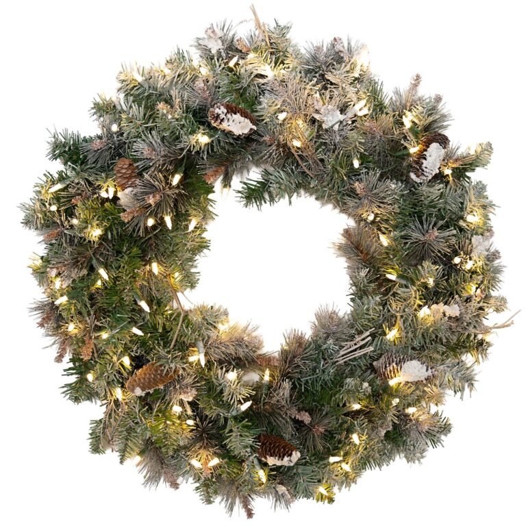 24" Frosted Virginia Wreath - Clear LED