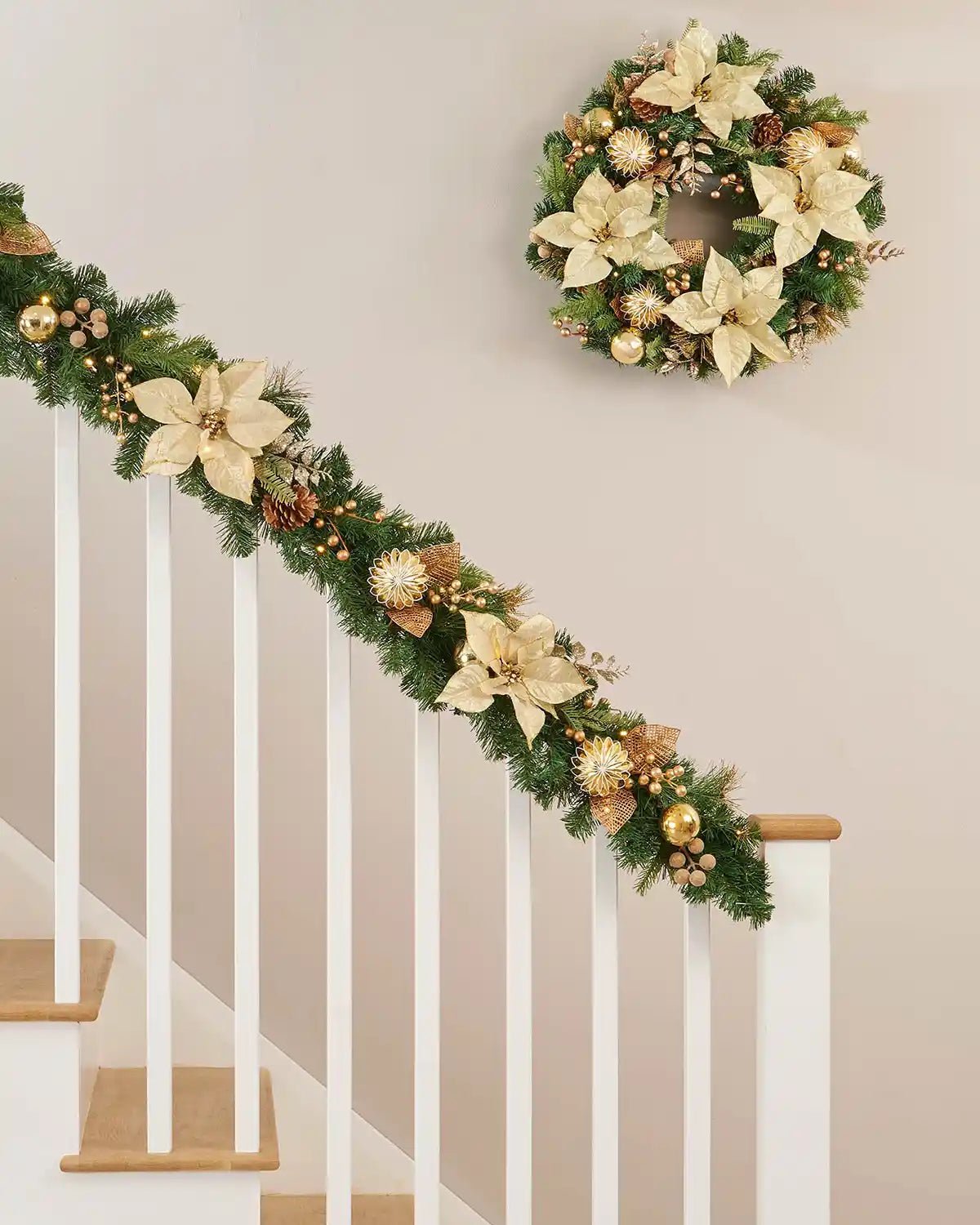 Pre-Lit Decorated Garland, Cream & Gold, 6 ft — Garland / 6 ft - Image 2