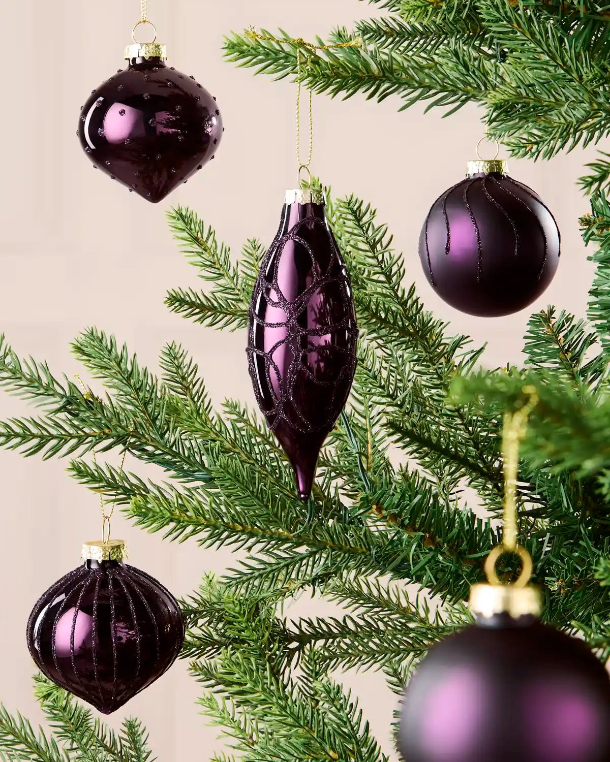 Set of 20 Glass Baubles, Purple