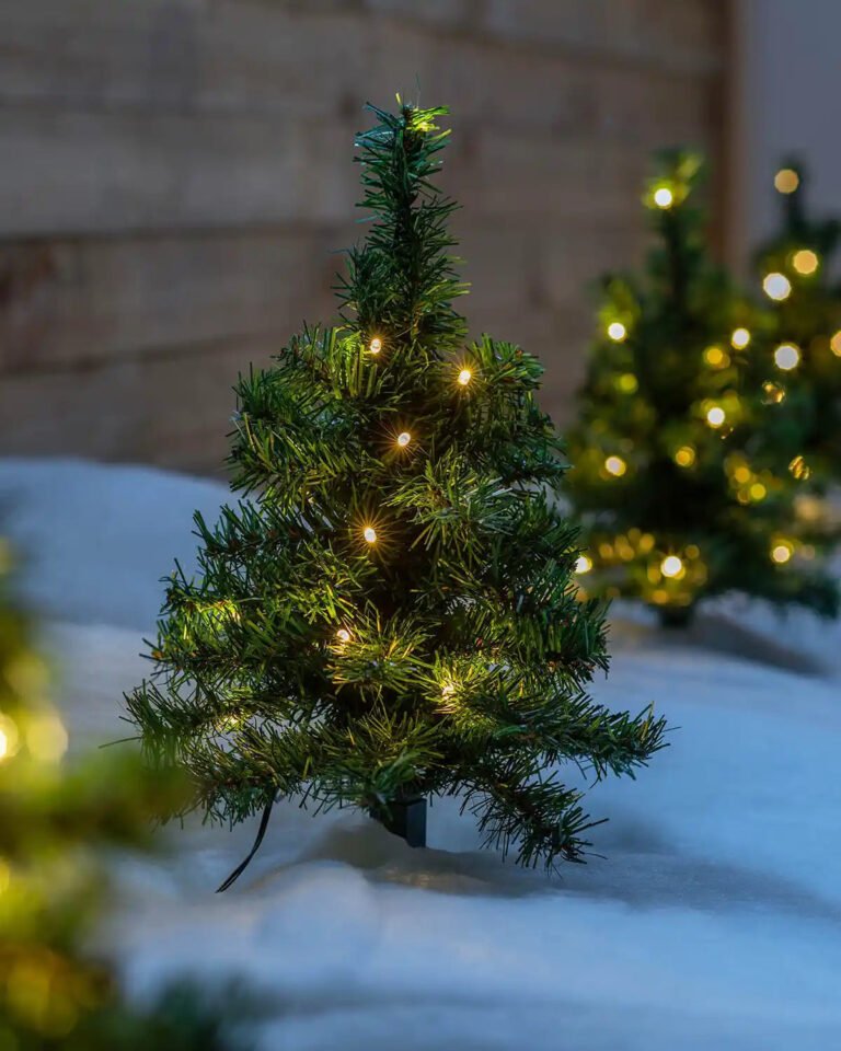 Set of 6 Christmas Tree Pathway Stake Lights, Warm White, 30 cm