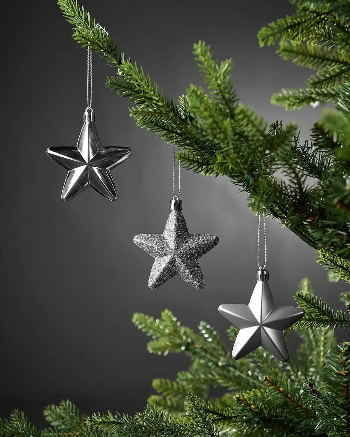 Set of 12 Hanging Stars, Silver, 7 cm
