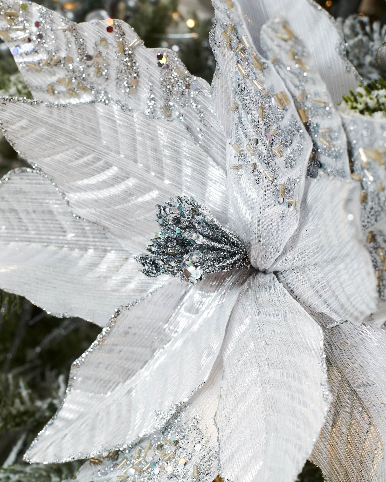 Silver Artificial Poinsettia Flower, 30 cm - Image 2